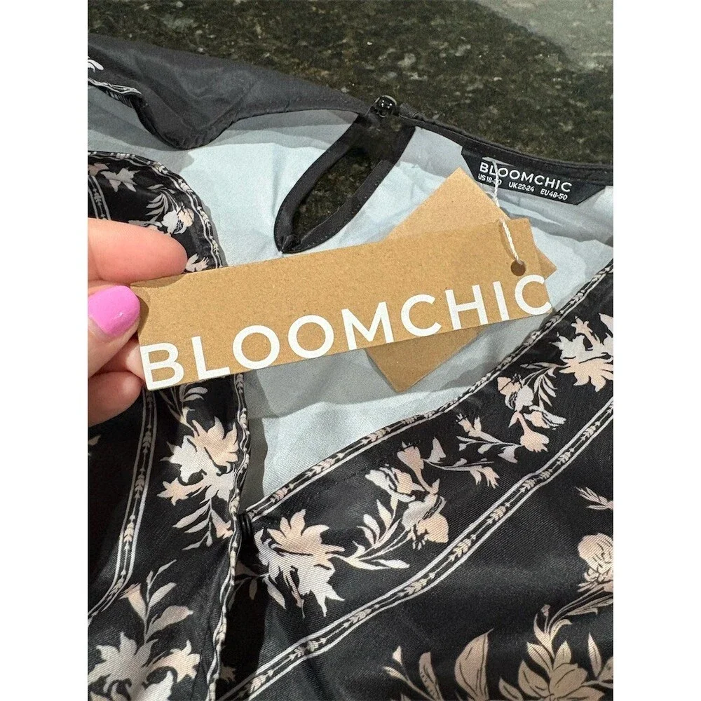 BloomChic Blouse Womens Plus Size 18 Black Ivory Floral V-Neck Tunic Top - Picture 8 of 11